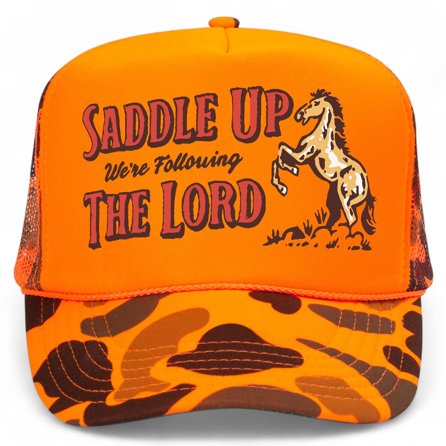 Saddle Up We're Following The Lord Mesh Back Hat