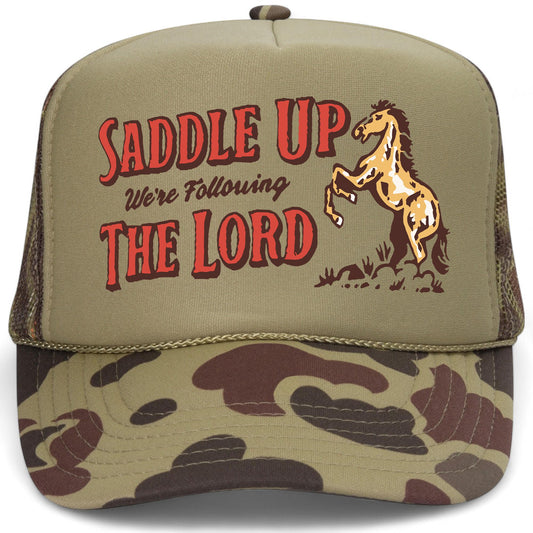 Saddle Up We're Following The Lord Mesh Back Hat