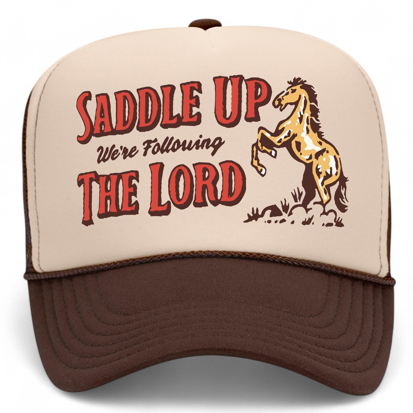 Saddle Up We're Following The Lord Mesh Back Hat